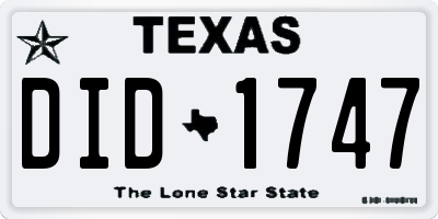 TX license plate DID1747