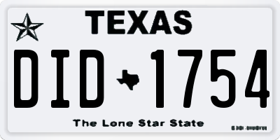 TX license plate DID1754