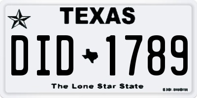 TX license plate DID1789