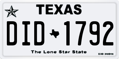TX license plate DID1792
