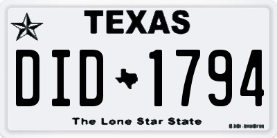 TX license plate DID1794