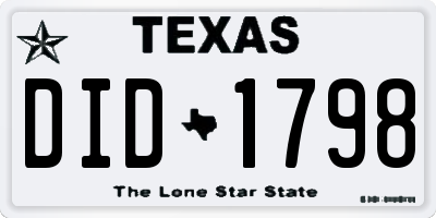 TX license plate DID1798