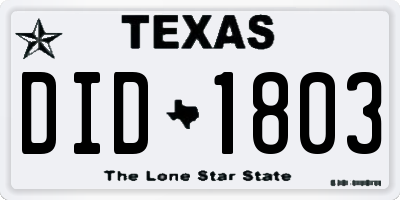 TX license plate DID1803