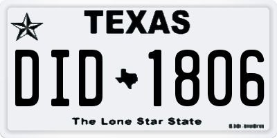 TX license plate DID1806