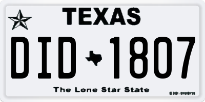 TX license plate DID1807