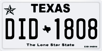 TX license plate DID1808