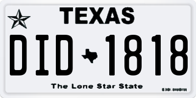 TX license plate DID1818