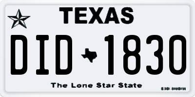 TX license plate DID1830