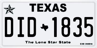 TX license plate DID1835