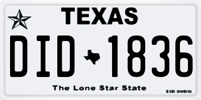 TX license plate DID1836