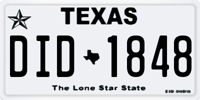 TX license plate DID1848