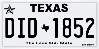 TX license plate DID1852