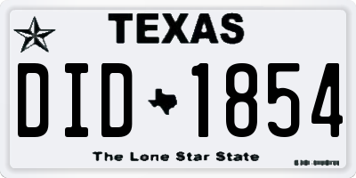 TX license plate DID1854