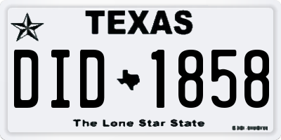 TX license plate DID1858