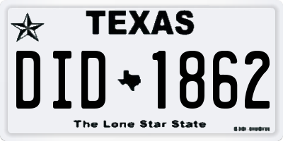 TX license plate DID1862