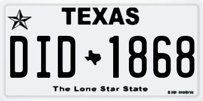 TX license plate DID1868