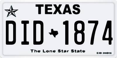 TX license plate DID1874