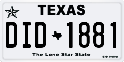 TX license plate DID1881