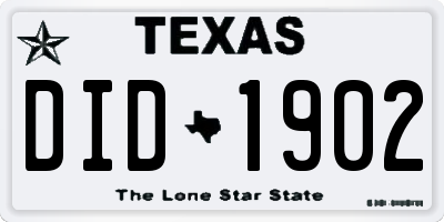 TX license plate DID1902