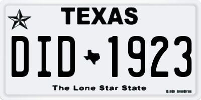 TX license plate DID1923