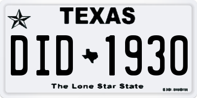 TX license plate DID1930