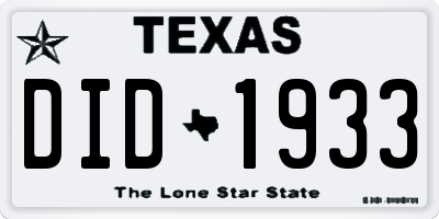 TX license plate DID1933