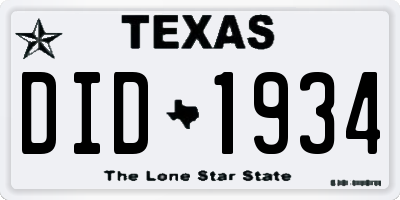 TX license plate DID1934