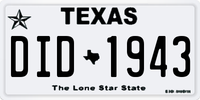 TX license plate DID1943