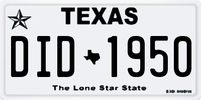 TX license plate DID1950