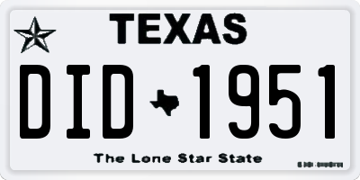 TX license plate DID1951