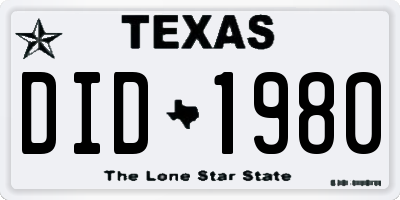 TX license plate DID1980
