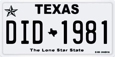 TX license plate DID1981