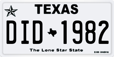 TX license plate DID1982