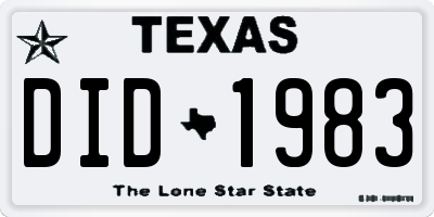 TX license plate DID1983