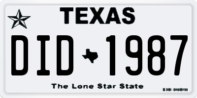 TX license plate DID1987