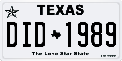 TX license plate DID1989
