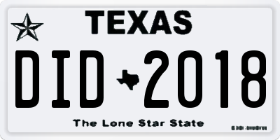 TX license plate DID2018