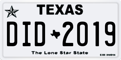 TX license plate DID2019