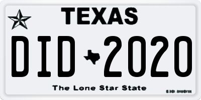 TX license plate DID2020