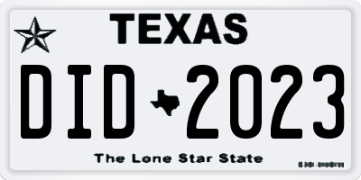 TX license plate DID2023