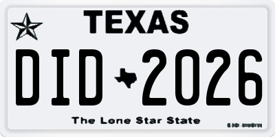TX license plate DID2026