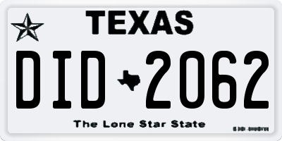 TX license plate DID2062