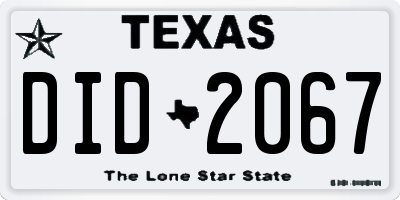 TX license plate DID2067