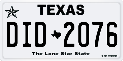 TX license plate DID2076