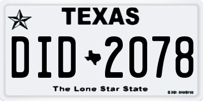 TX license plate DID2078