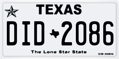 TX license plate DID2086