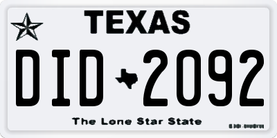 TX license plate DID2092