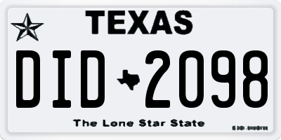 TX license plate DID2098