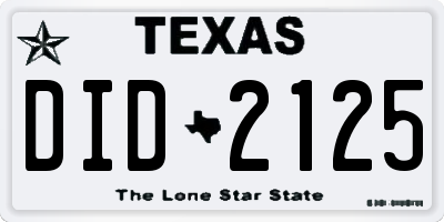 TX license plate DID2125