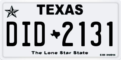 TX license plate DID2131